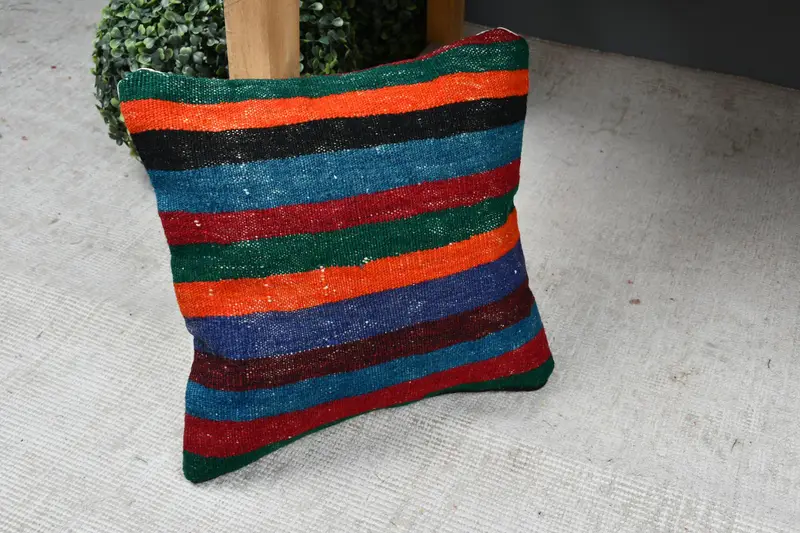 Customized Pillow Sham, Boho Pillow Sham Cover, 12x12 Blue Cushion Case, Throw Kilim Pillow, Chair Pillow, Gift Pillow, Pillow - 7
