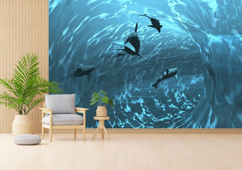 Bedruckte Unterwasser-Meereslandschaftstapete: Blauer Ozean und Fische