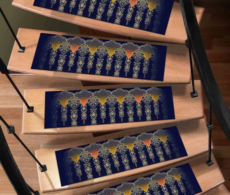 Yellow Ethnic Kilim Stair Rug: Bohemian Aztec Design Printed Rug