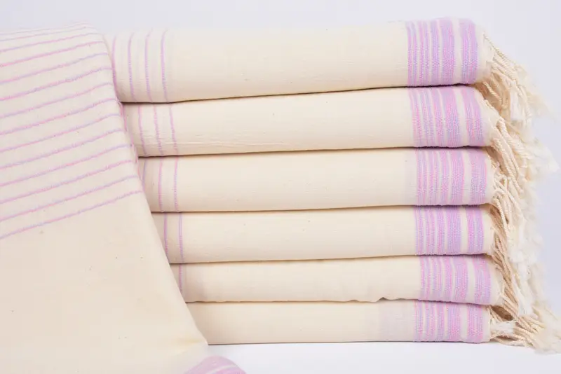 Personalized Organic Pink-Lilac Towel, Striped Peshtemal Bath, 36x67 Inches
