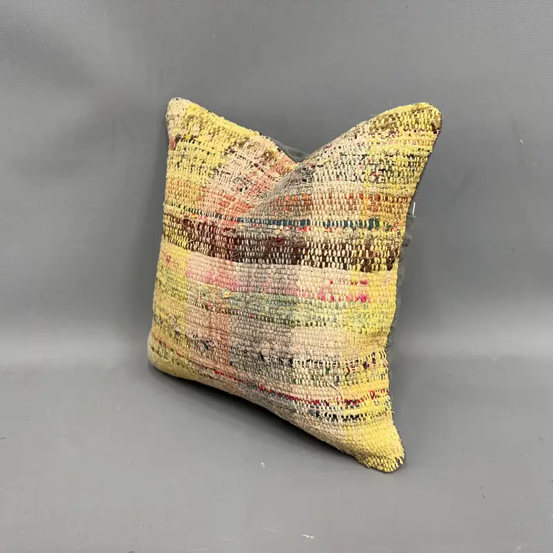 Vintage Pillow, Kilim Pillow, Kilim Pillow Cover, Pillow Sham, Nautical Throw Cushion, 12x12 Yellow Cushion Cover, Ikat Cushion, Ethnic Cushion Case - 3