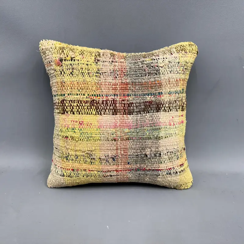 Vintage Pillow, Kilim Pillow, Kilim Pillow Cover, Pillow Sham, Nautical Throw Cushion, 12x12 Yellow Cushion Cover, Ikat Cushion, Ethnic Cushion Case - 4