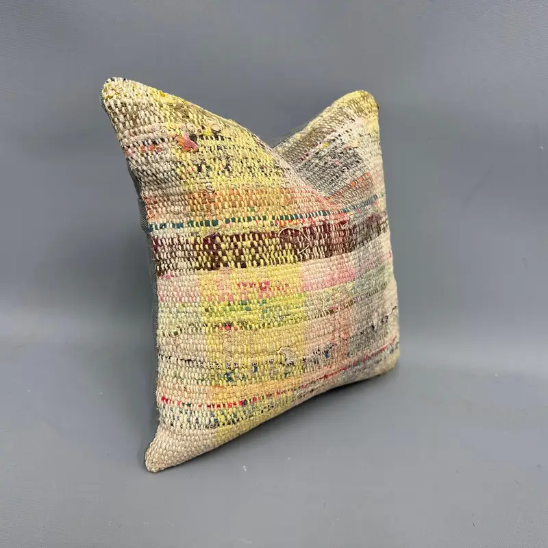 Vintage Pillow, Kilim Pillow, Kilim Pillow Cover, Pillow Sham, Nautical Throw Cushion, 12x12 Yellow Cushion Cover, Ikat Cushion, Ethnic Cushion Case - 2