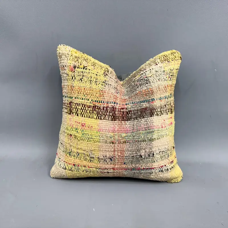 Vintage Pillow, Kilim Pillow, Kilim Pillow Cover, Pillow Sham, Nautical Throw Cushion, 12x12 Yellow Cushion Cover, Ikat Cushion, Ethnic Cushion Case - 1