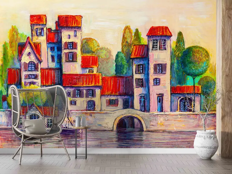 City Silhouette Landscape Wall Art, Contemporary Paper Art, Vintage Landscape Wall Decals, View Wall Art, Wall Decals Murals, Cityscape Art - 1