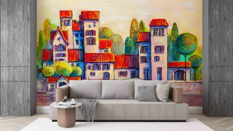 City Silhouette Landscape Wall Art, Contemporary Paper Art, Vintage Landscape Wall Decals, View Wall Art, Wall Decals Murals, Cityscape Art - 9