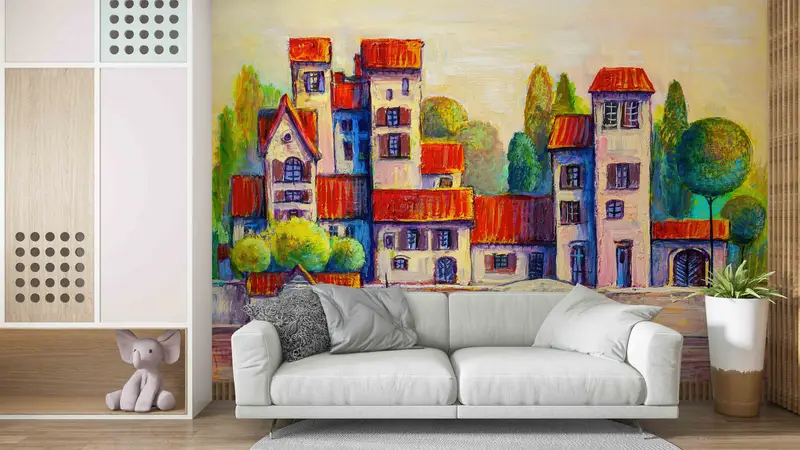 City Silhouette Landscape Wall Art, Contemporary Paper Art, Vintage Landscape Wall Decals, View Wall Art, Wall Decals Murals, Cityscape Art - 4