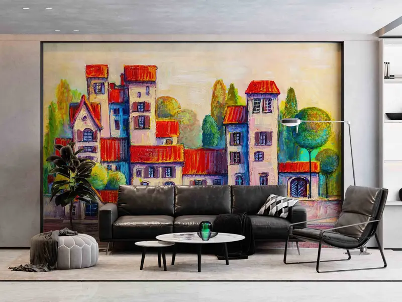 City Silhouette Landscape Wall Art, Contemporary Paper Art, Vintage Landscape Wall Decals, View Wall Art, Wall Decals Murals, Cityscape Art - 2