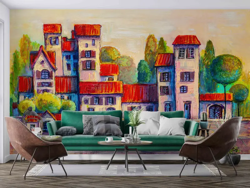 City Silhouette Landscape Wall Art, Contemporary Paper Art, Vintage Landscape Wall Decals, View Wall Art, Wall Decals Murals, Cityscape Art - 5
