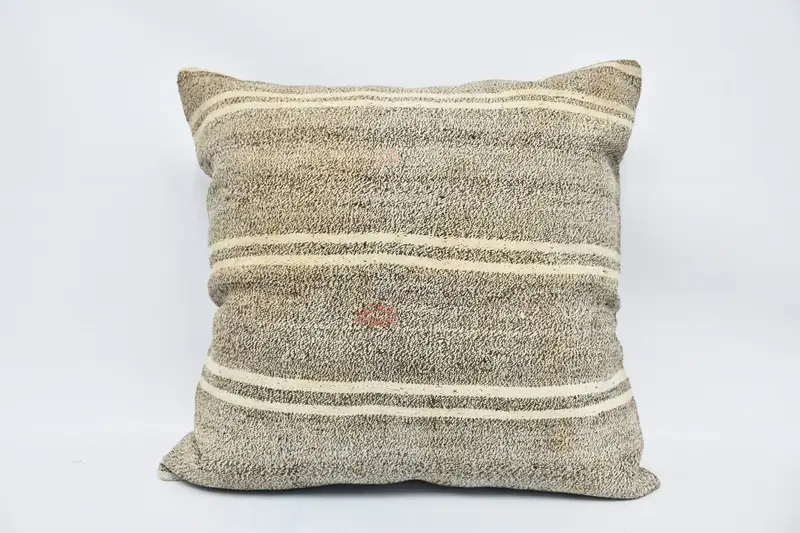 Home Decor Pillow, Bolster Throw Cushion Case, Pillow Sham, Boho Pillow Sham Cover, Vintage Kilim Pillow, 28x28 Beige Pillow Sham - 1