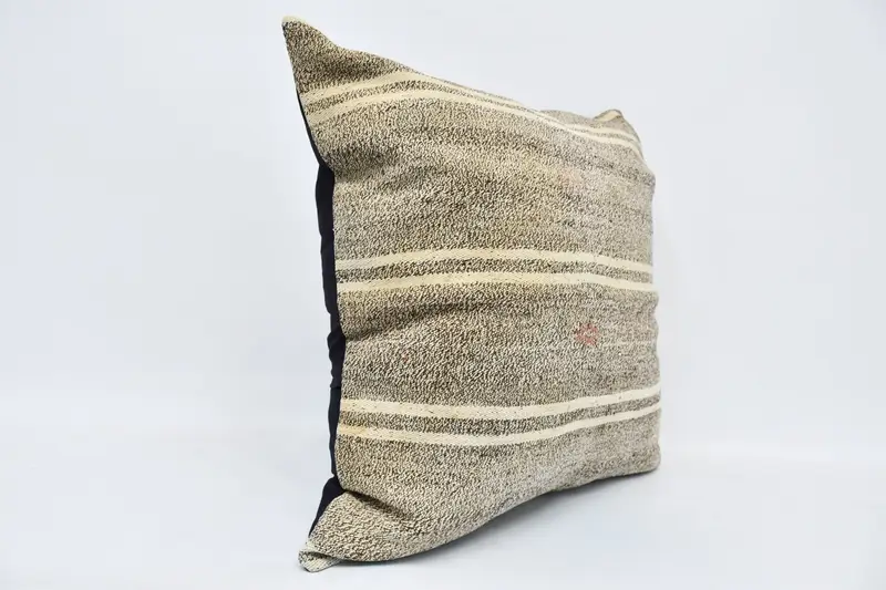 Home Decor Pillow, Bolster Throw Cushion Case, Pillow Sham, Boho Pillow Sham Cover, Vintage Kilim Pillow, 28x28 Beige Pillow Sham - 3