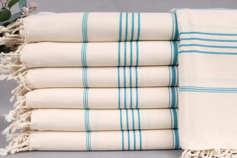 Petrol Blue Striped Personalized Towel, Organic Turkish Cotton, 40x71 Inches