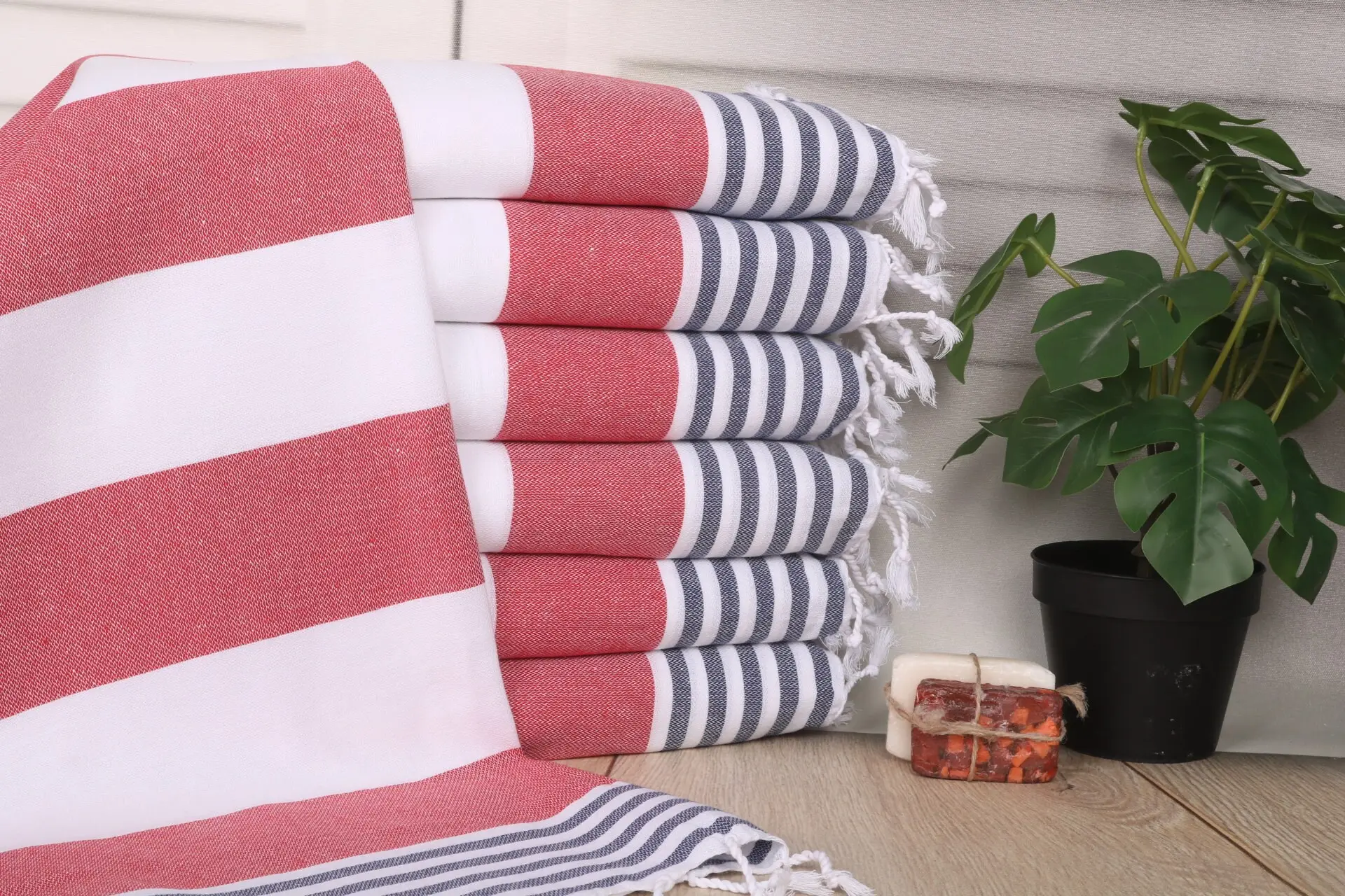 Monogram Striped Kitchen Dish Towel Organic Cotton, 24x40 - 1