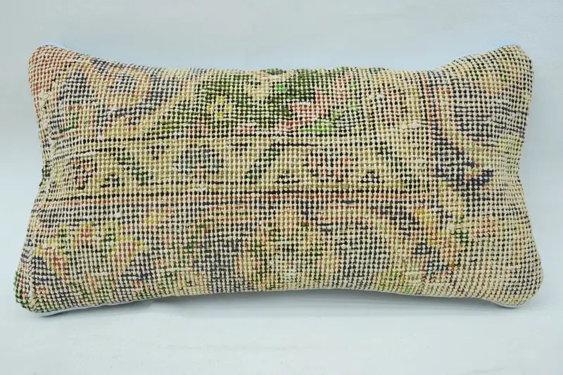 Saloon Turkish Wool Cushion Cover, Beige 20x40 cm Antique Euro Sham - 1