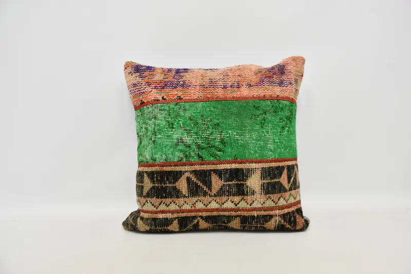 Vintage Kilim Pillow, Throw Kilim Pillow, Boho Pillow Sham Cover, 24x24 Green Pillow Case, Pillow Case, Ethnic Pillow Cover Pillow Case - 1