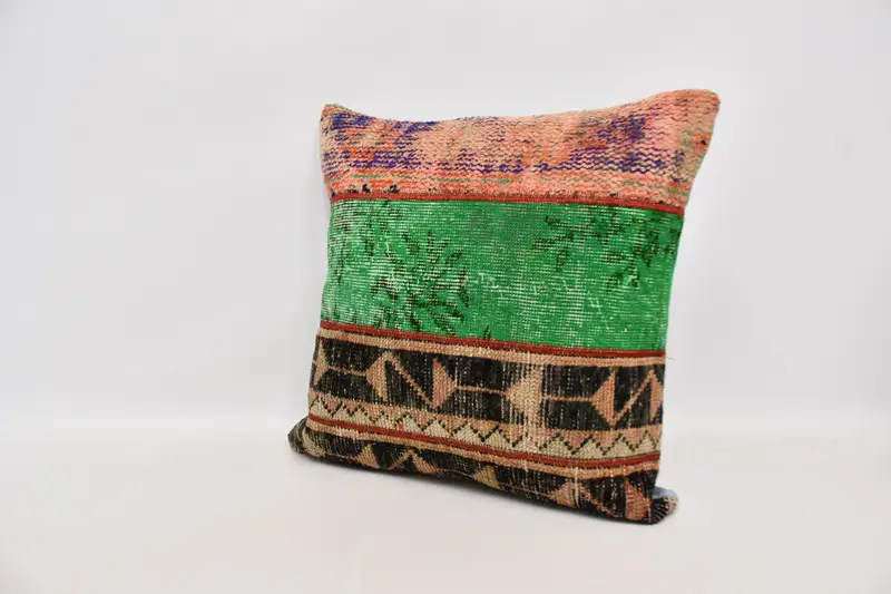 Vintage Kilim Pillow, Throw Kilim Pillow, Boho Pillow Sham Cover, 24x24 Green Pillow Case, Pillow Case, Ethnic Pillow Cover Pillow Case - 4