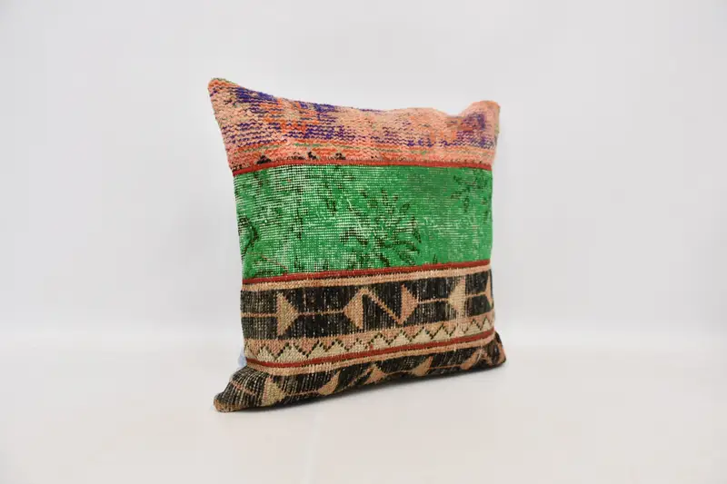 Vintage Kilim Pillow, Throw Kilim Pillow, Boho Pillow Sham Cover, 24x24 Green Pillow Case, Pillow Case, Ethnic Pillow Cover Pillow Case - 3