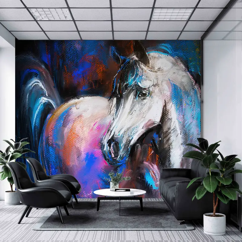 Removable Wall Paper, Animal Wallpaper, White Horse Painting, 3D Wall Mural, Peel and Stick Wallpaper, Horse Wall Decor, Farmhouse Wallpaper - 7
