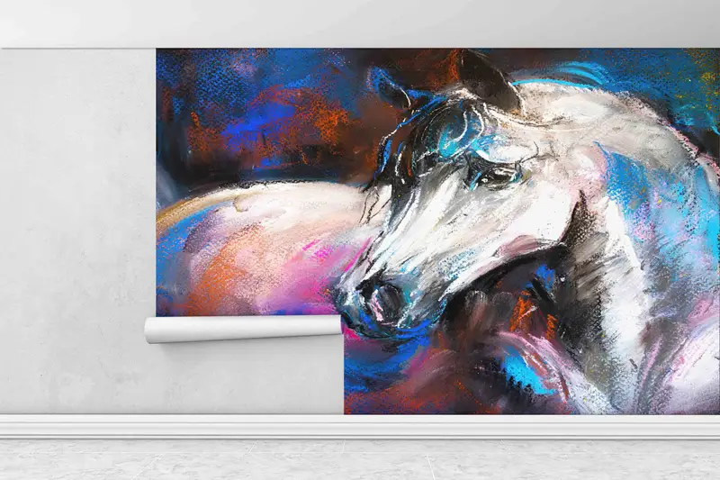 Removable Wall Paper, Animal Wallpaper, White Horse Painting, 3D Wall Mural, Peel and Stick Wallpaper, Horse Wall Decor, Farmhouse Wallpaper - 5