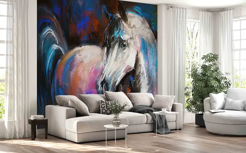 Removable Wall Paper, Animal Wallpaper, White Horse Painting, 3D Wall Mural, Peel and Stick Wallpaper, Horse Wall Decor, Farmhouse Wallpaper - 6
