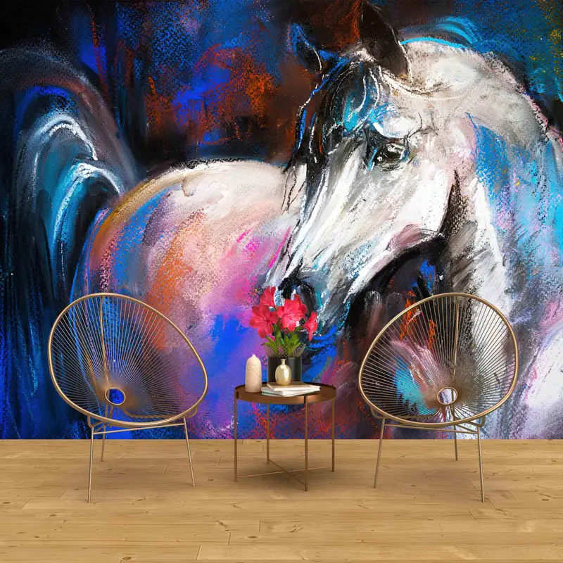 Removable Wall Paper, Animal Wallpaper, White Horse Painting, 3D Wall Mural, Peel and Stick Wallpaper, Horse Wall Decor, Farmhouse Wallpaper - 8