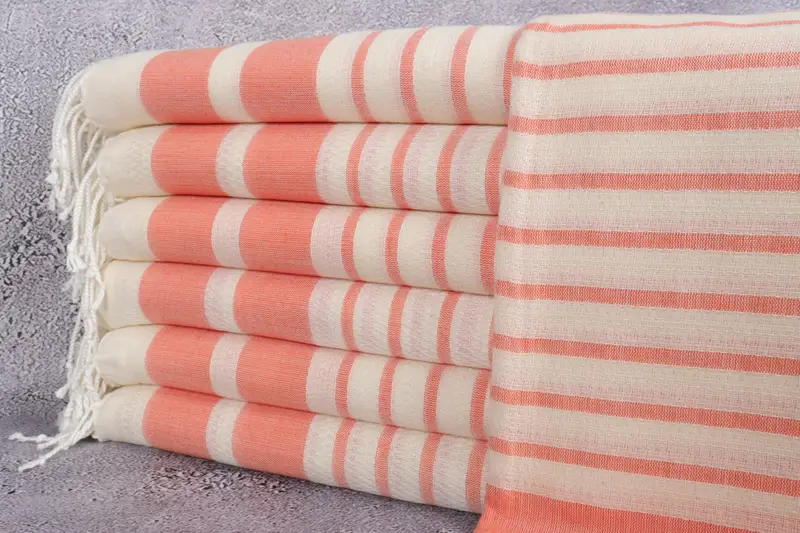 Turkish Beach Towel Orange Striped, 39x73 Inches, Beige