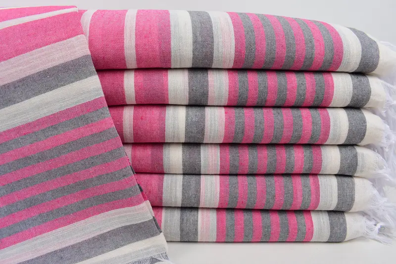 Beach Towel Handmade Turkish Cotton Pink Stripes, 67x40 Inches
