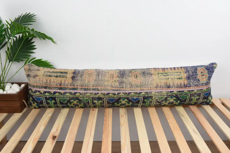 Kilim Pillow Cover, Handmade Kilim Cushion, Turkish Pillow, Luxury Pillow Sham, Christmas Pillow Sham, Cushion Cover, 12x48 Green Pillow Cover - 1