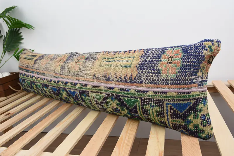 Kilim Pillow Cover, Handmade Kilim Cushion, Turkish Pillow, Luxury Pillow Sham, Christmas Pillow Sham, Cushion Cover, 12x48 Green Pillow Cover - 5