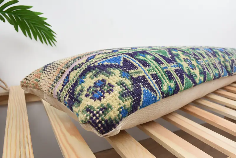 Kilim Pillow Cover, Handmade Kilim Cushion, Turkish Pillow, Luxury Pillow Sham, Christmas Pillow Sham, Cushion Cover, 12x48 Green Pillow Cover - 6