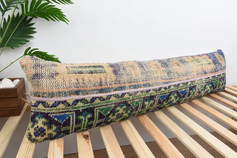 Kilim Pillow Cover, Handmade Kilim Cushion, Turkish Pillow, Luxury Pillow Sham, Christmas Pillow Sham, Cushion Cover, 12x48 Green Pillow Cover - 4
