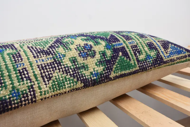 Kilim Pillow Cover, Handmade Kilim Cushion, Turkish Pillow, Luxury Pillow Sham, Christmas Pillow Sham, Cushion Cover, 12x48 Green Pillow Cover - 7