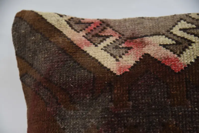 Boho Pillow, Pillow for Couch, Cushion Cover, Ethnical Kilim Rug Pillow, Retro Throw Pillow Case, 16x16 Brown Cushion, Outdoor Patio Pillow Case - 2