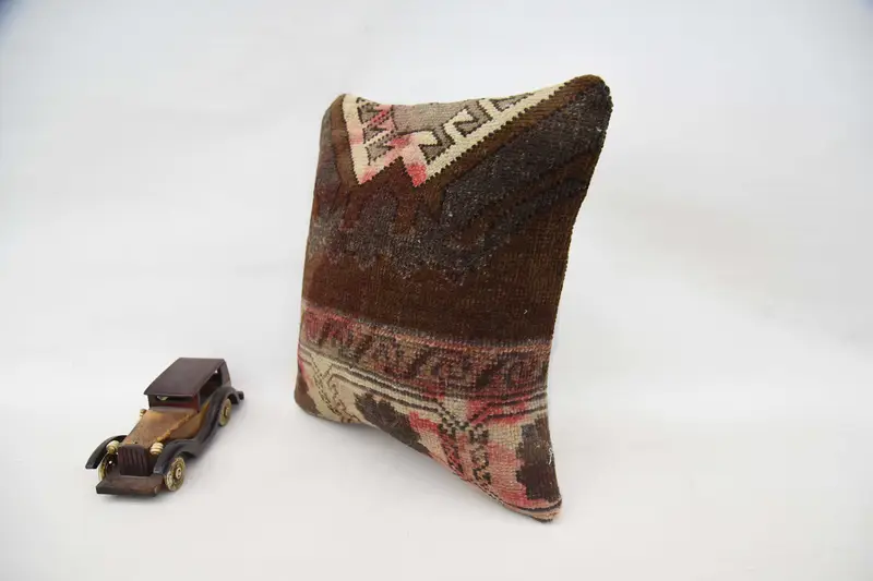 Boho Pillow, Pillow for Couch, Cushion Cover, Ethnical Kilim Rug Pillow, Retro Throw Pillow Case, 16x16 Brown Cushion, Outdoor Patio Pillow Case - 6