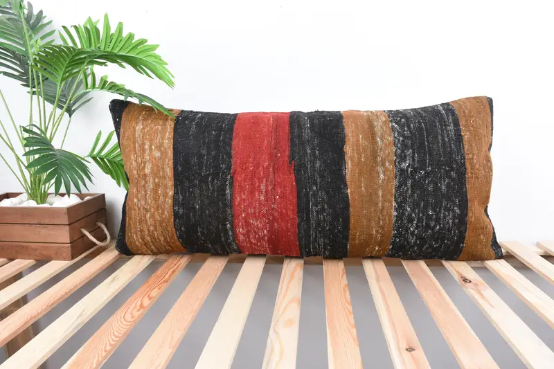 Morroccon Kilim Cushion Cushion, Pillow Sham, 16x36 Red Pillow, Home Decor Pillow, Aztec Pillow Sham, Pillow for Sofa, Boho Pillow - 1