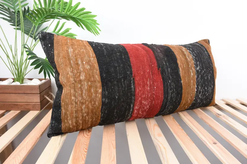 Morroccon Kilim Cushion Cushion, Pillow Sham, 16x36 Red Pillow, Home Decor Pillow, Aztec Pillow Sham, Pillow for Sofa, Boho Pillow - 4