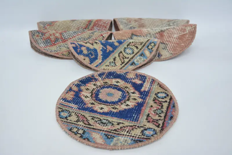 Manteles individuales circulares azules y rojos, juego de seis manteles individuales