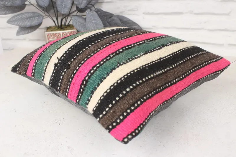 Pillow Sham, Wholesale Cushion Case, Home Decor Pillow, Interior Designer Pillow, 14x14 Pink Cushion Cover, Vintage Kilim Throw Pillow - 6