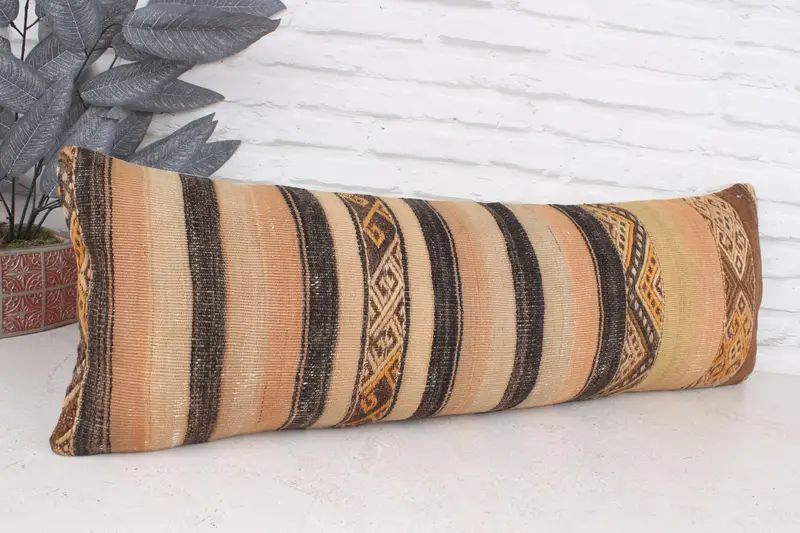 Vintage Pillow, 12x36 Beige Cushion Case, Floor Pillow, Handmade Kilim Cushion, Cushion, Pillow for Couch, Oriental Pillow, Art Deco Cushion Case - 3