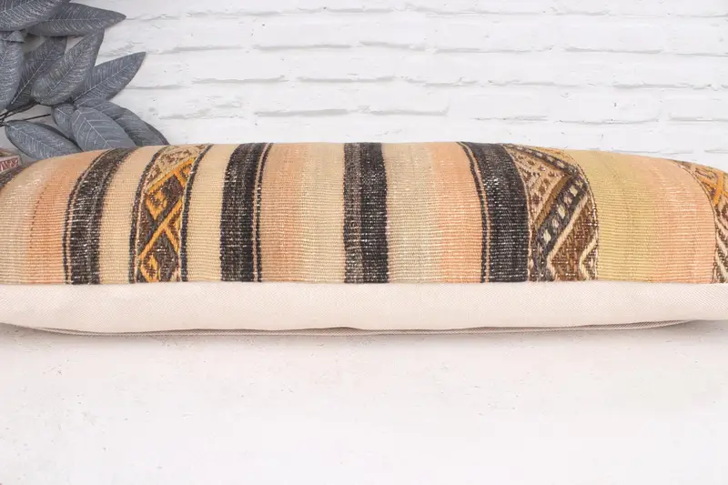 Vintage Pillow, 12x36 Beige Cushion Case, Floor Pillow, Handmade Kilim Cushion, Cushion, Pillow for Couch, Oriental Pillow, Art Deco Cushion Case - 5