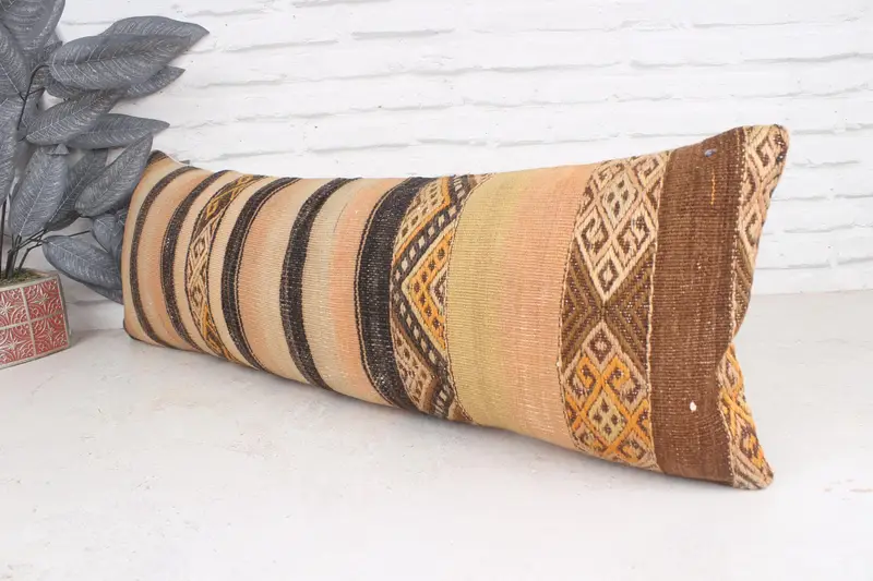 Vintage Pillow, 12x36 Beige Cushion Case, Floor Pillow, Handmade Kilim Cushion, Cushion, Pillow for Couch, Oriental Pillow, Art Deco Cushion Case - 4