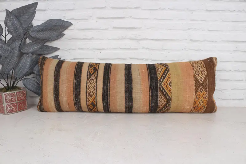 Vintage Pillow, 12x36 Beige Cushion Case, Floor Pillow, Handmade Kilim Cushion, Cushion, Pillow for Couch, Oriental Pillow, Art Deco Cushion Case - 1