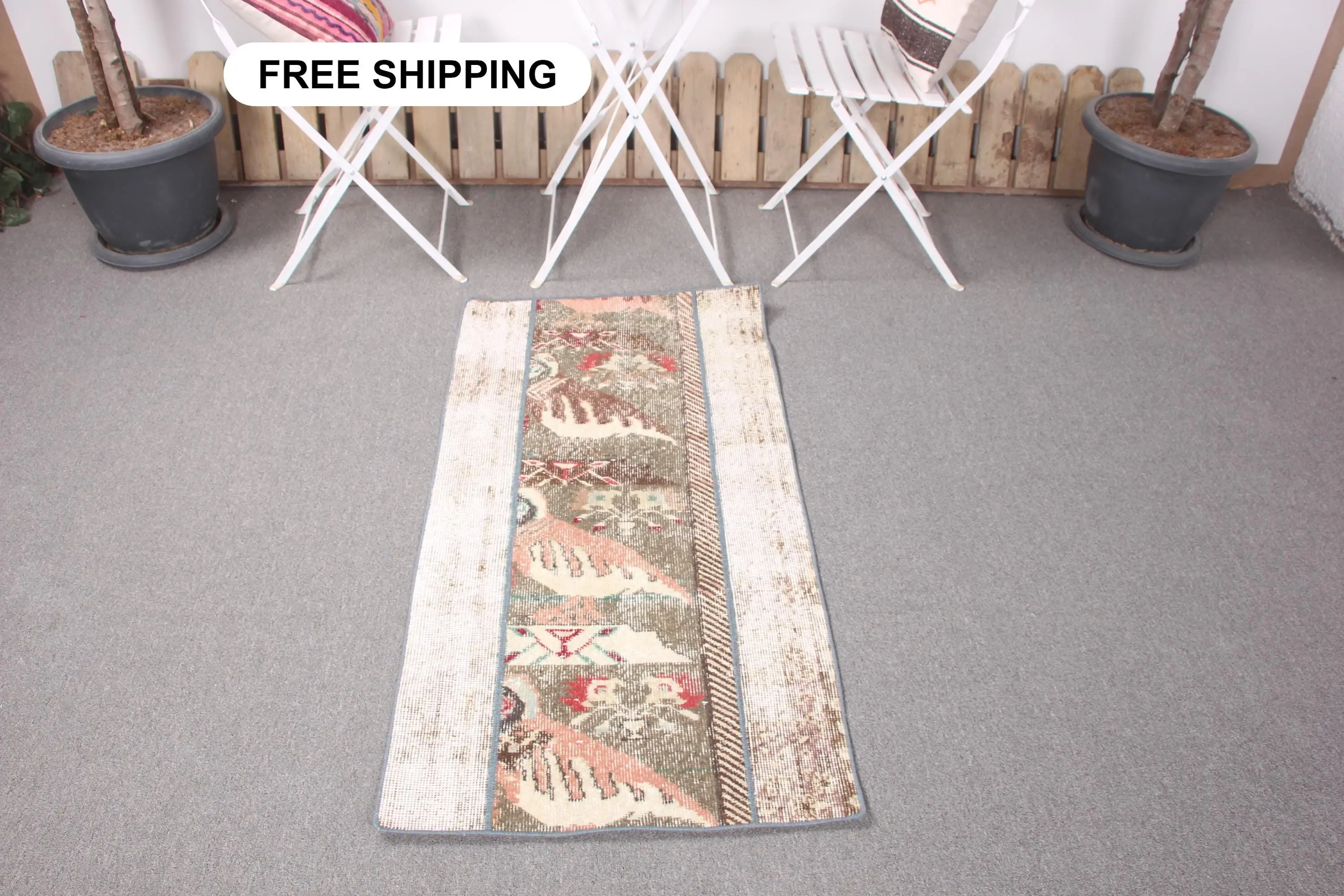 Vintage 2.1x4.2 ft Rug, Small Turkish Rug, Brown Animal Print Wool Rug - 1