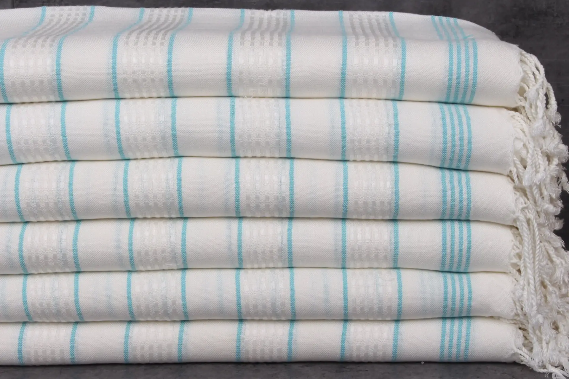 Oversized Beach Towel Organic Cotton Mint Stripes, 40x71 Inches - 1
