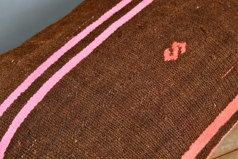 Pillow for Sofa, Pillow, Handmade Rug Seat Cushion Case, Vintage Kilim Pillow, 20x28 Brown Cushion Cover, Turkish Pillow - 3