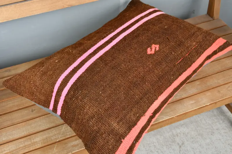 Pillow for Sofa, Pillow, Handmade Rug Seat Cushion Case, Vintage Kilim Pillow, 20x28 Brown Cushion Cover, Turkish Pillow - 2