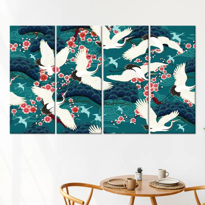 モダンなクレーンキャンバス: エレガントな空間のためのトレンディな花柄プリントアート