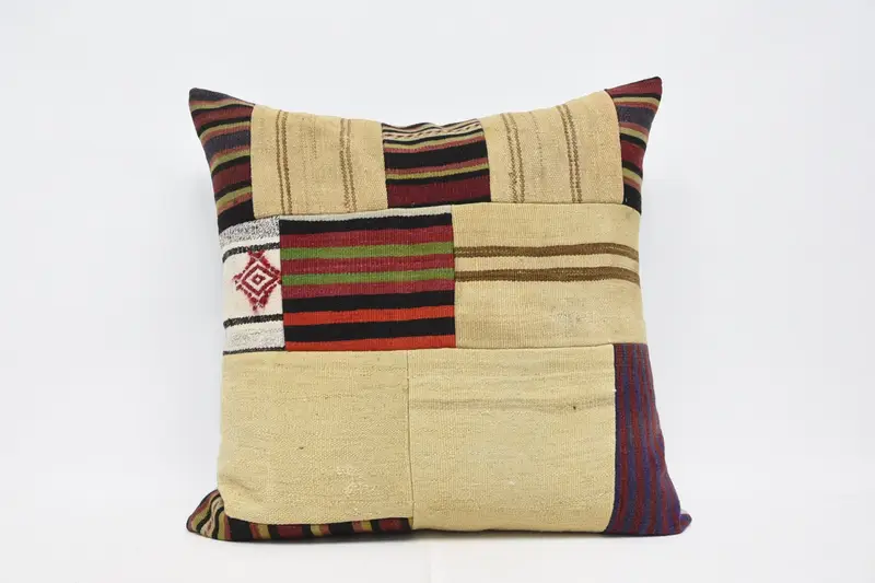 Turkish Red Striped Pillow Cover, Large Square Antique 32x32 inch Thank You Gift Euro Sham - 1