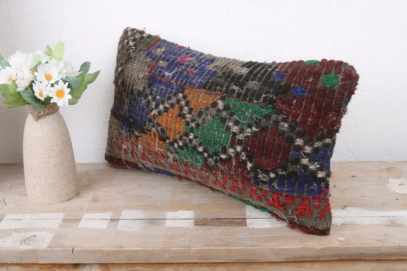 Interior Designer Pillow, Cushion, Vintage Kilim Throw Pillow, Handmade Rug Seat Cushion Case, 8x16 Blue Cushion Cover, Home Decor Pillow - 4