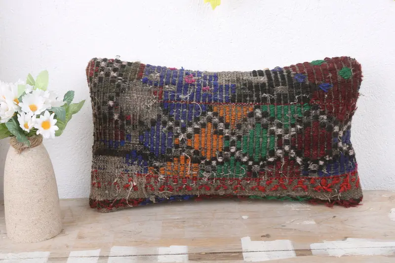 Interior Designer Pillow, Cushion, Vintage Kilim Throw Pillow, Handmade Rug Seat Cushion Case, 8x16 Blue Cushion Cover, Home Decor Pillow - 2